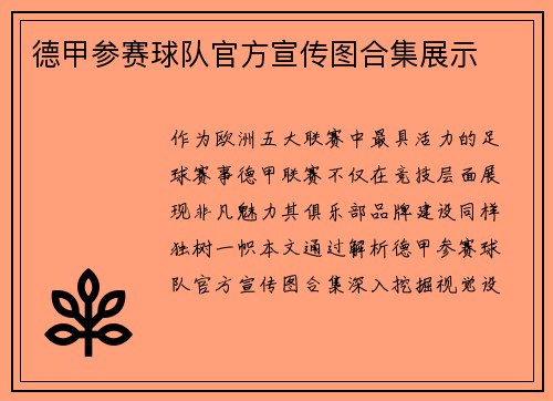 德甲参赛球队官方宣传图合集展示