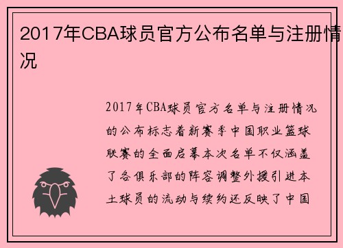 2017年CBA球员官方公布名单与注册情况